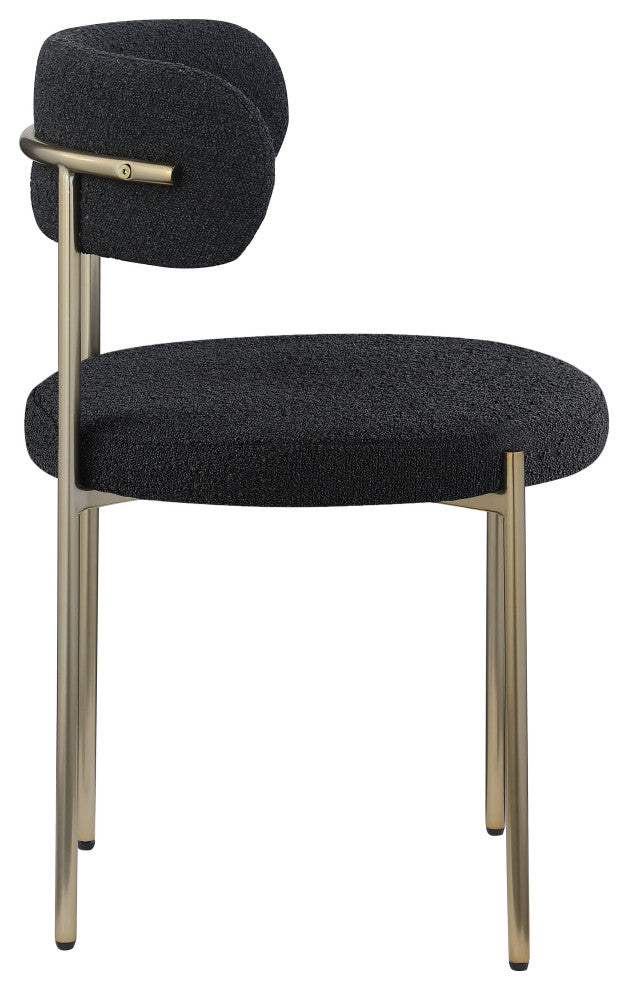 Beacon Dining Chair, Set of 2, Black, Boucle Fabric, Brushed Brass Finish