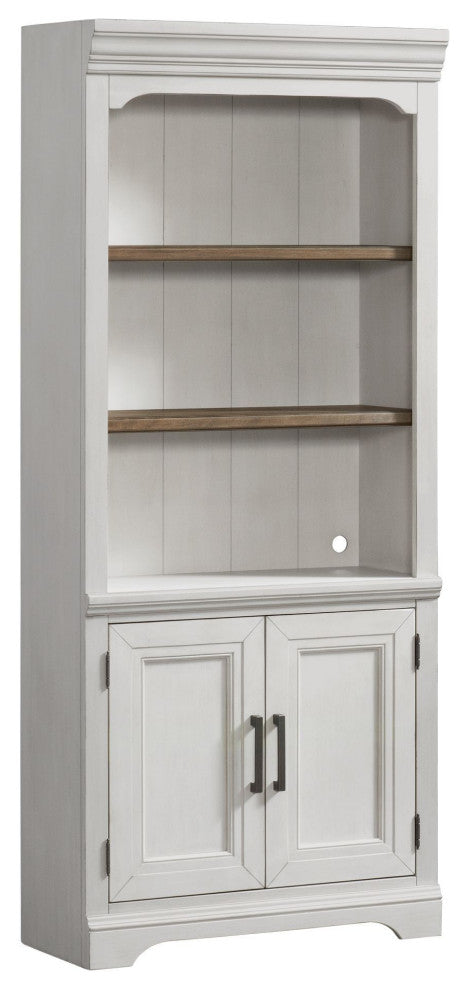 Drake 76" Tall Bunching Bookcase With Door, Rustic White and French Oak