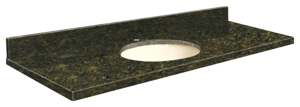 Granite 61"x22" Vanity Top, Single Faucet Hole, Uba Verde, Biscuit Bowl