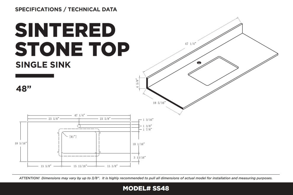 Opulence Bath Vanity, Black Matte, 48", Satin Brass Hardware, White Carrara Top