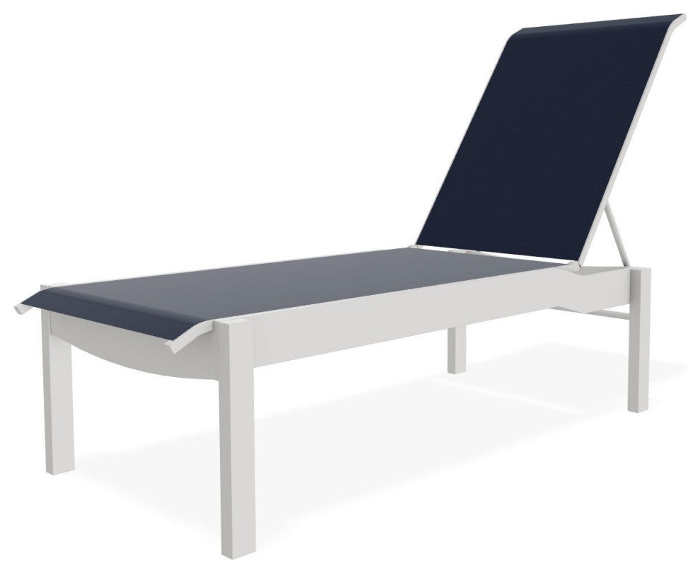Leeward Sling Stackable Outdoor Chaise Lounge, Navy/Snow