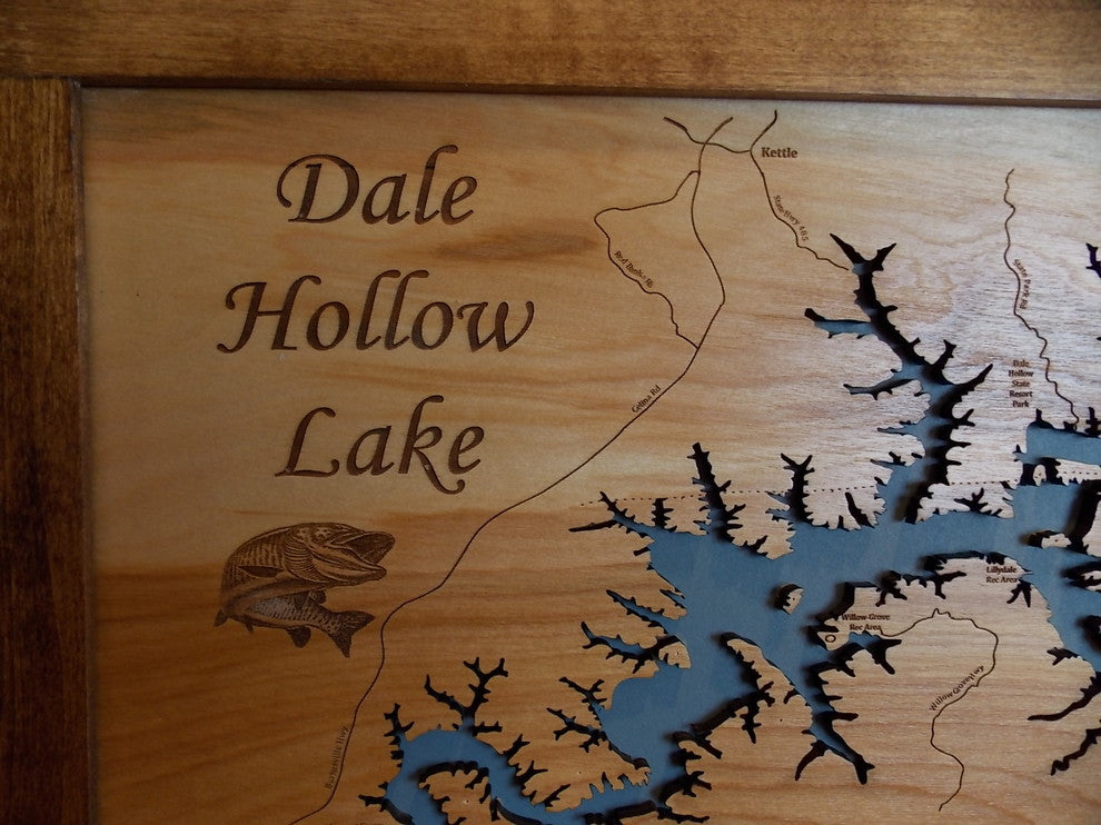 Dale Hollow Lake Kentucky/Tennessee Map, Medium, Framed