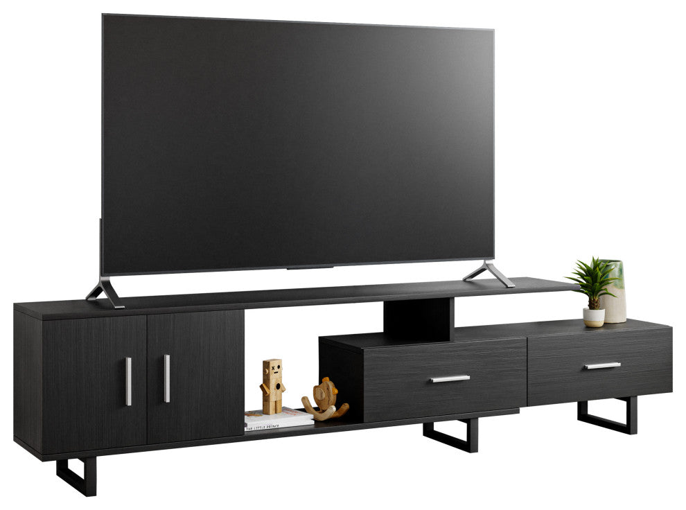 Avery 55-inch 2-Drawer 4-Shelf TV Stand in Steel, Phantom Gray