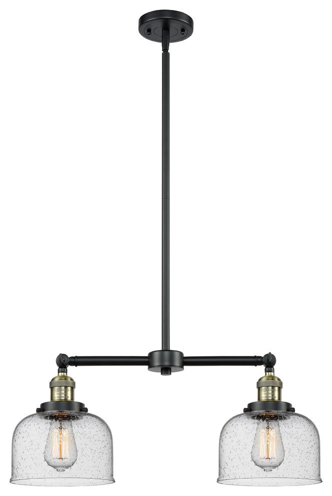 Large Bell 2-Light Chandelier, Black Antique Brass, Glass: Seedy