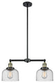 Large Bell 2-Light Chandelier, Black Antique Brass, Glass: Seedy