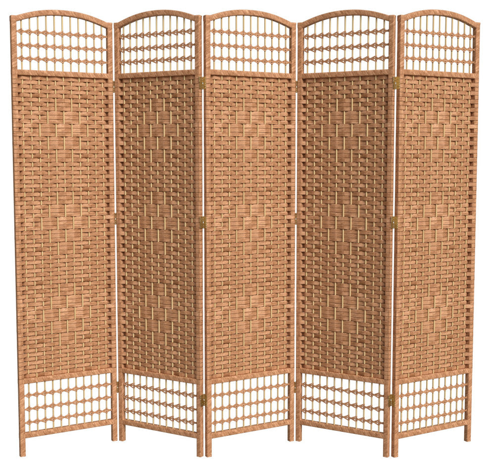 5 1/2' Tall Fiber Weave Room Divider, Natural, 5 Panel