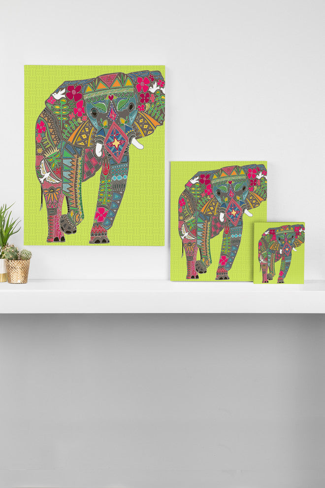 Deny Designs Sharon Turner Painted Elephant Chartreuse Art Canvas