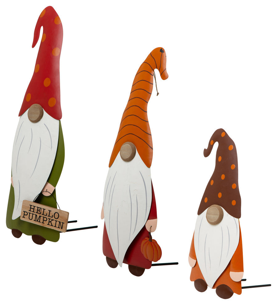 Fall Metal Gnome Family Yard Stake or Wall Decor or Standing Decor, Set of 3