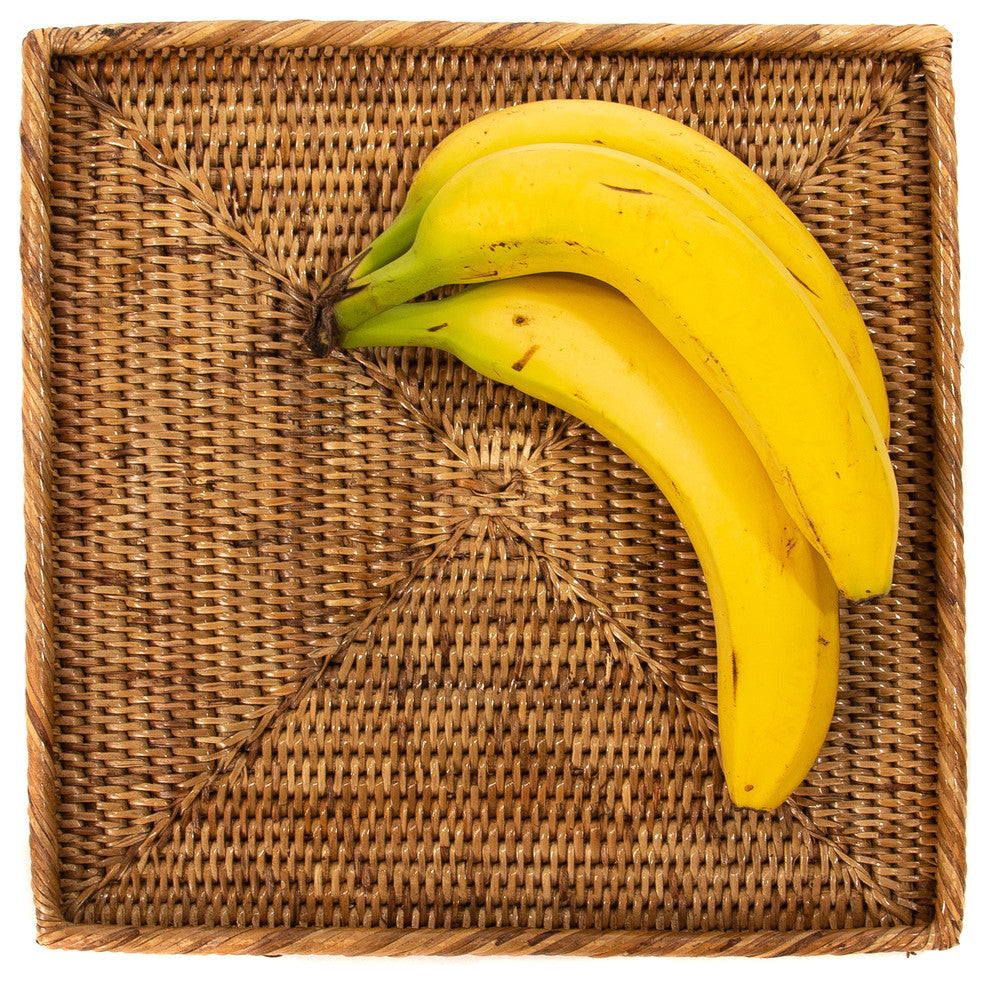 Artifacts Rattan Square Flat Tray, Honey Brown, 12"x12"x1"