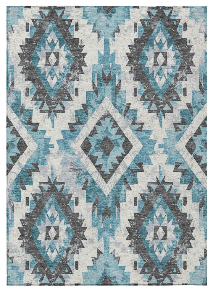 Machine Washable Indoor/Outdoor Chantille ACN1878 Teal 8' x 10' Rug