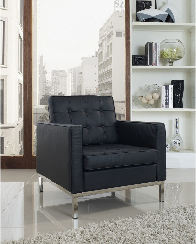 Modern Contemporary Living Room Leather Armchair Black