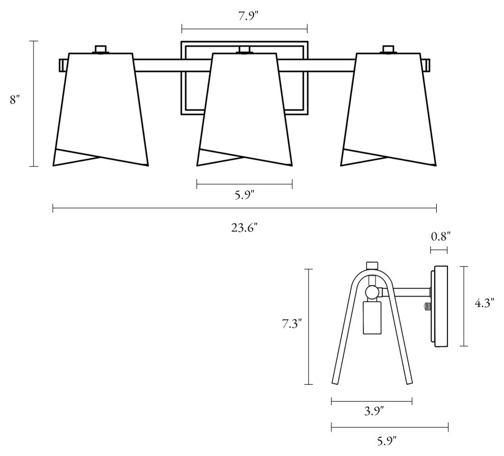 LNC Afmean 3-Light 24"W Modern Smoked-Gray Bathroom Vanity Light