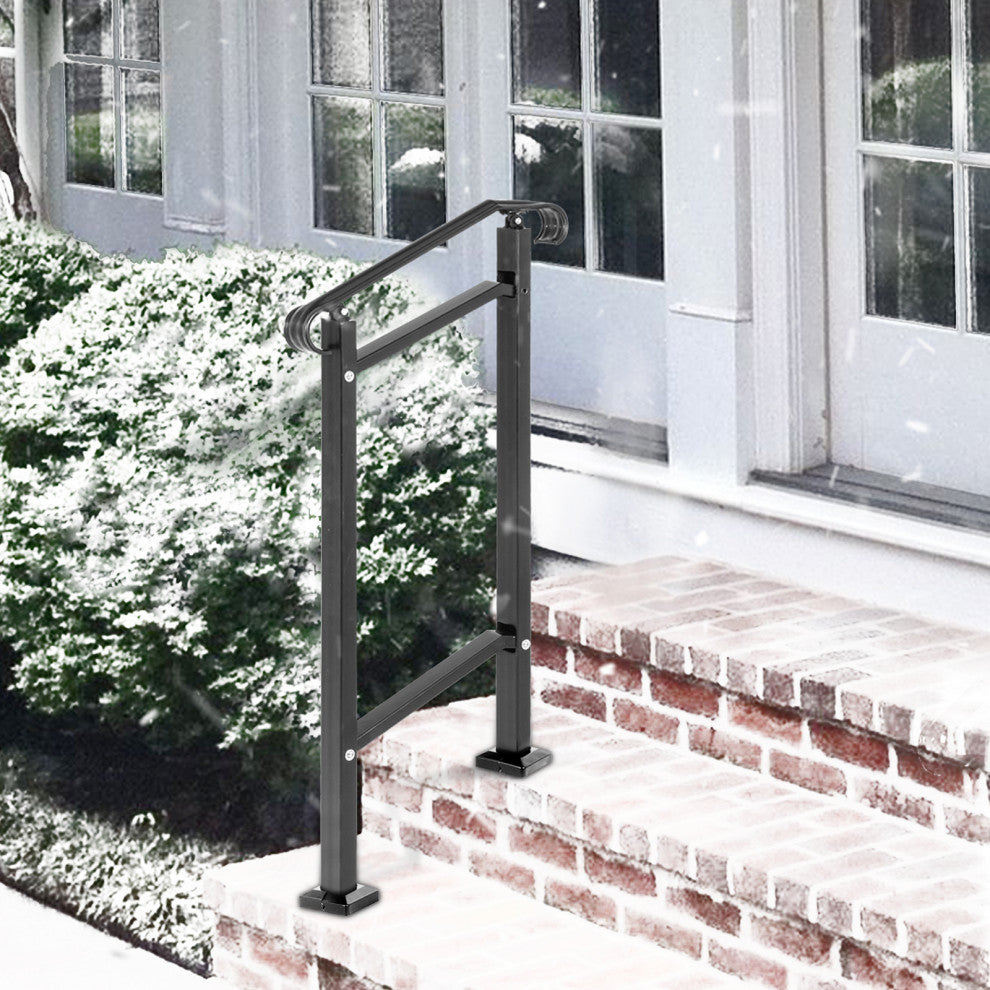 Wrought Iron Handrail Fit 1 or 2 Steps Outdoor Stair Railing