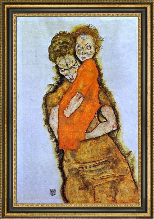 Egon Schiele Mother and Child - 16" x 24" Framed Premium Canvas Print