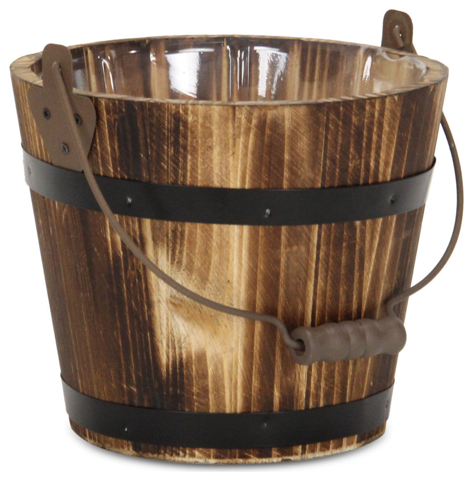 Felicity Rustic Round Wood 6.75 Inch Bucket Planter