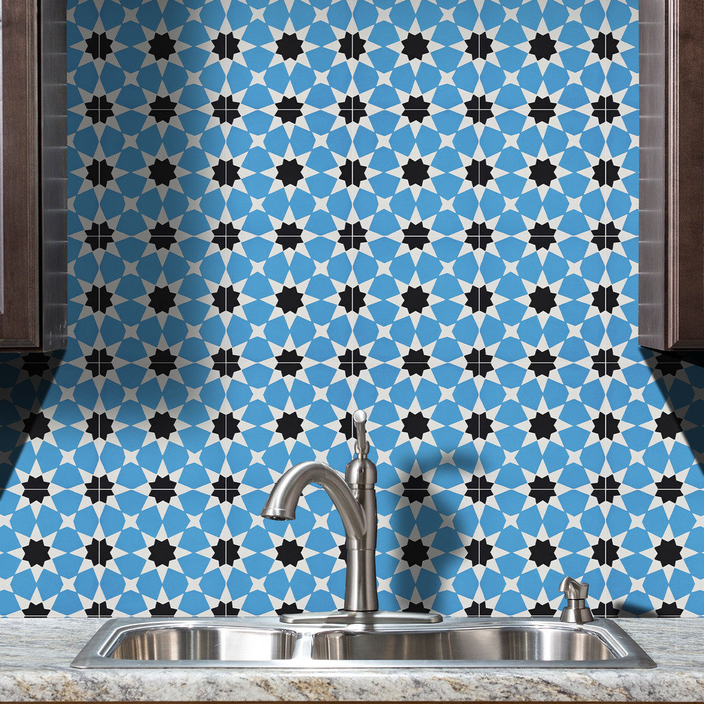 Medina Handmade Cement Tile, Blue-Black, Set of 12