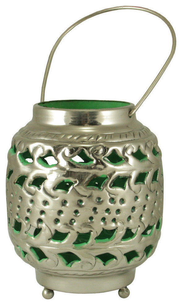 4" Tropicalia Silver and Green Cut-Out Floral Tea Light Candle Holder