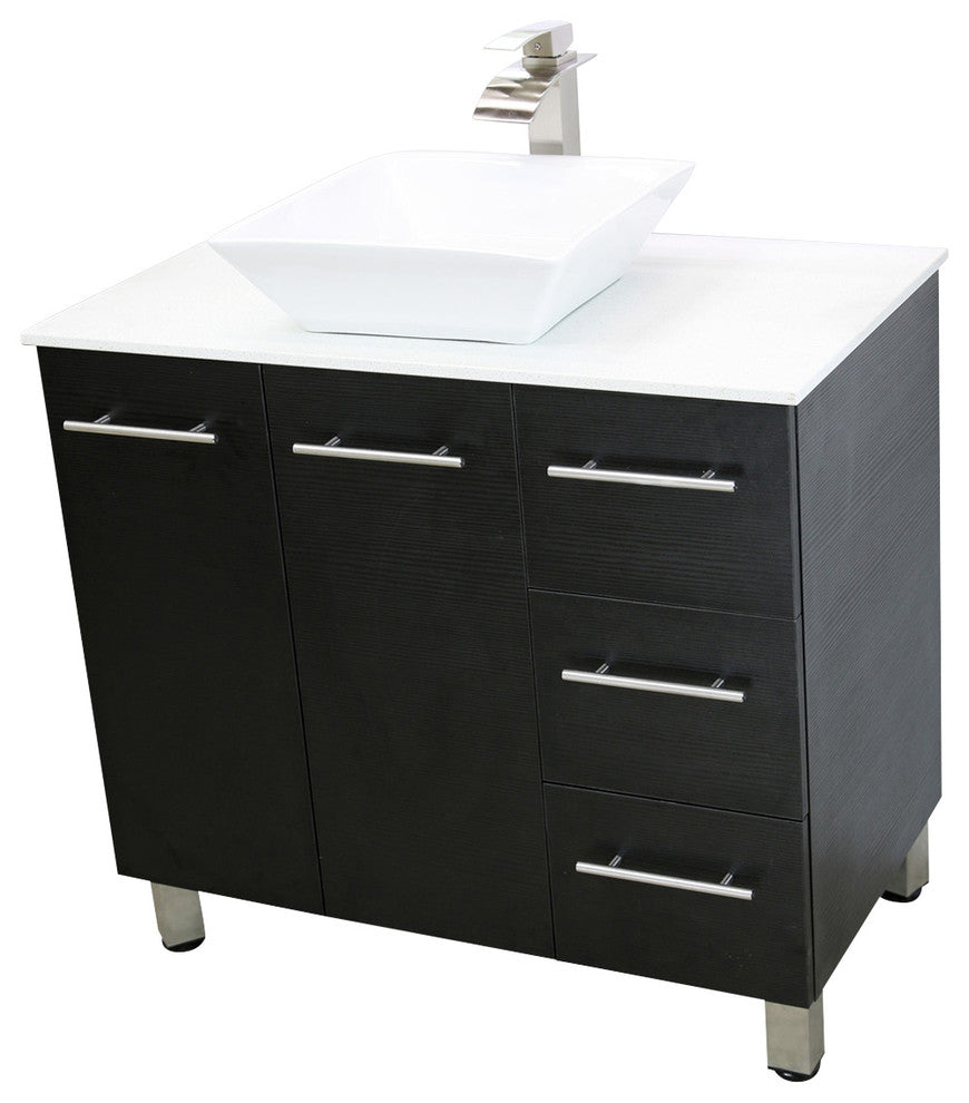Windbay 48" Free Standing Vanity, Black, White Stone Flat Countertop