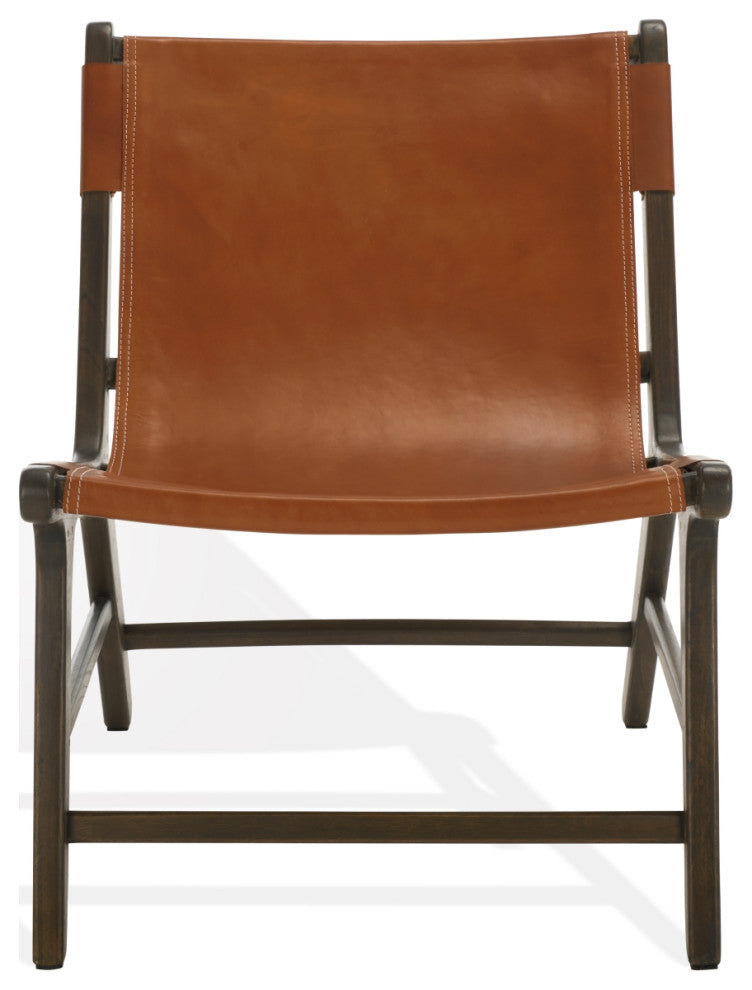 Safavieh Couture Alanarose Leather Accent Chair, Brown/Walnut
