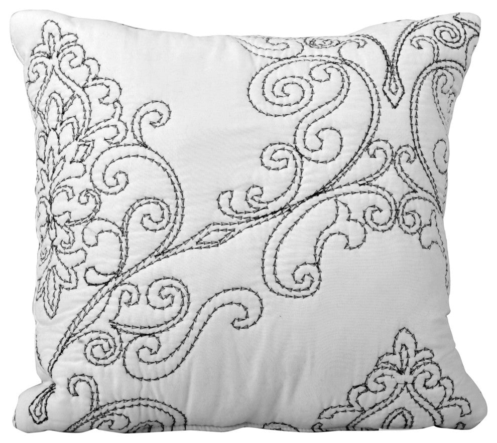 Damask Embroidered Quilted 4 Piece Bed Spread Sets, White, Queen