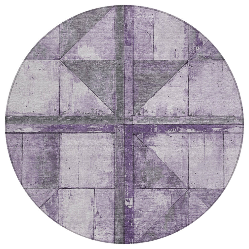 Machine Washable Indoor/Outdoor Chantille ACN1876 Purple 8' x 8' Round Rug