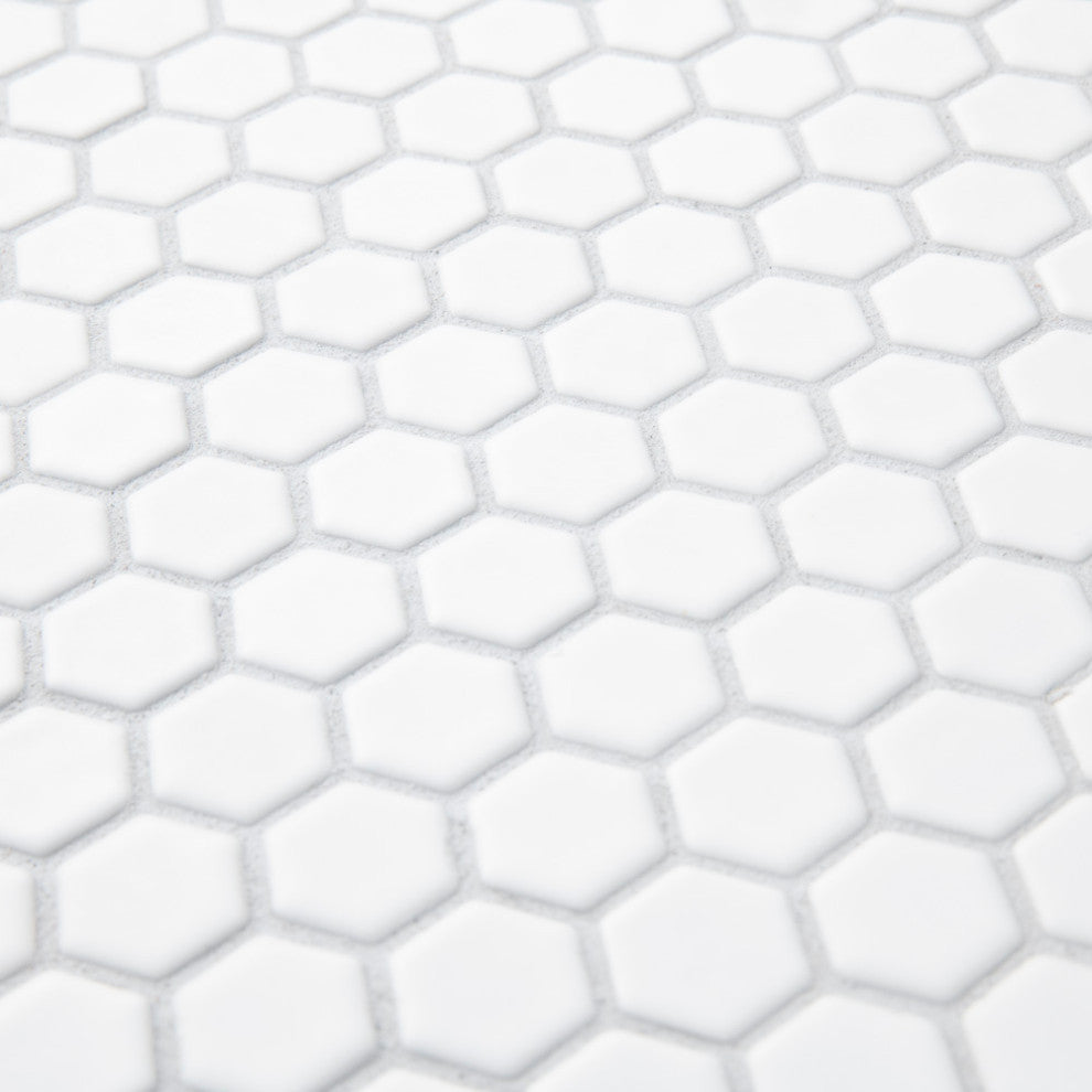 Colmena Hex Porcelain Floor and Wall Mosaic Tile, Matte White