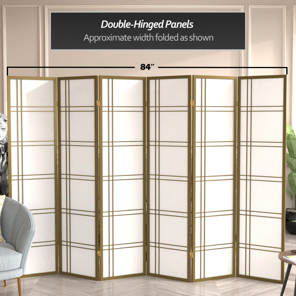 6' Tall Double Cross Shoji Screen, Special Edition, Gold, 6 Panels