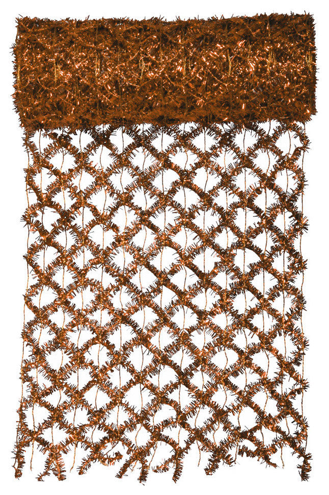 Commercial Length Extra Wide Wired Mesh Tinsel Garland Ribbon, Copper, 30'x12"