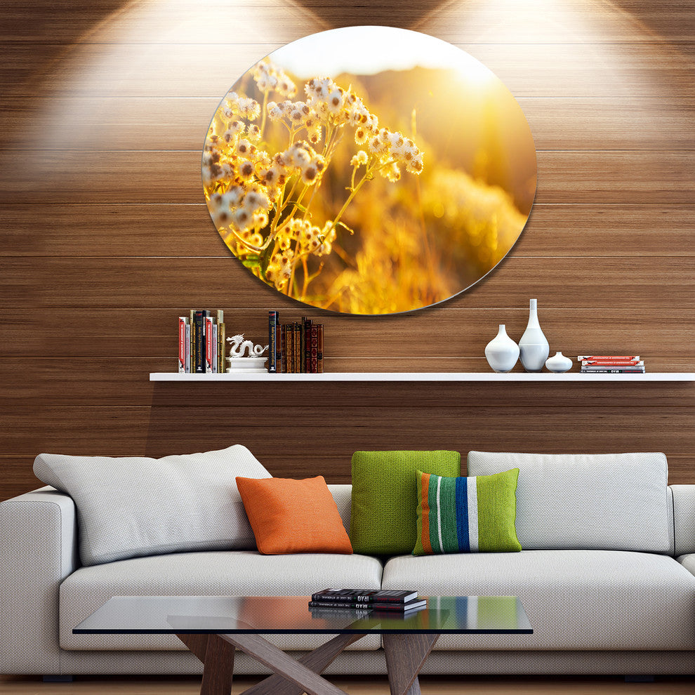 Bright Yellow Rural Garden Flowers, Flower Disc Metal Wall Art, 36"