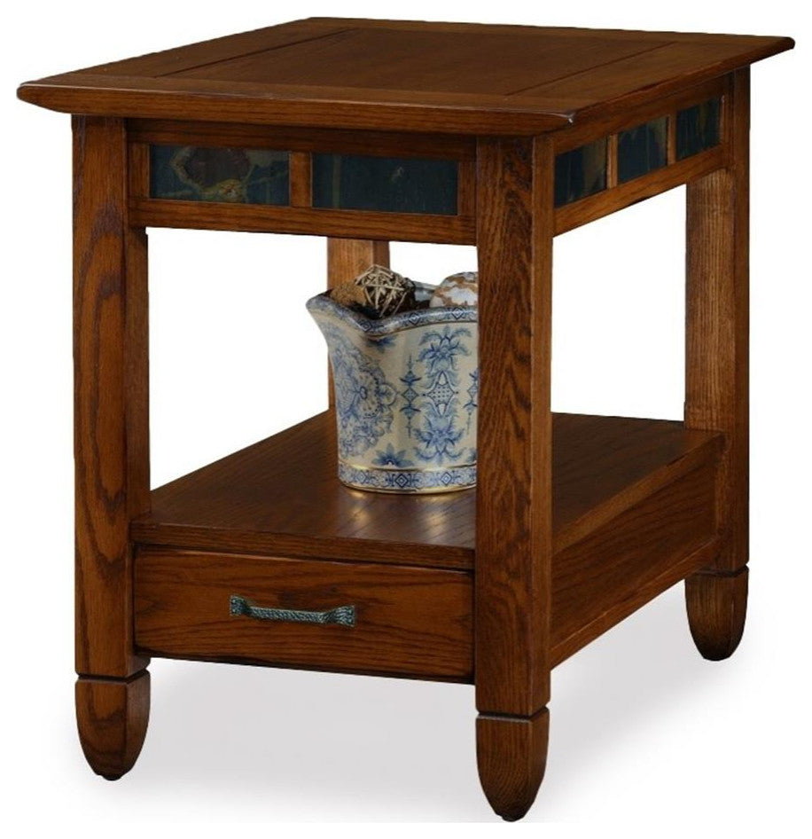 Leick Furniture Slatestone Wood Storage End Table in a Rustic Oak Finish