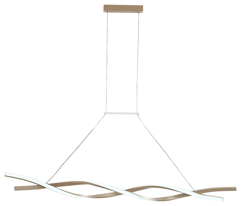 1-Light LED Linear Wavy Pendant Light Chandelier, Gold