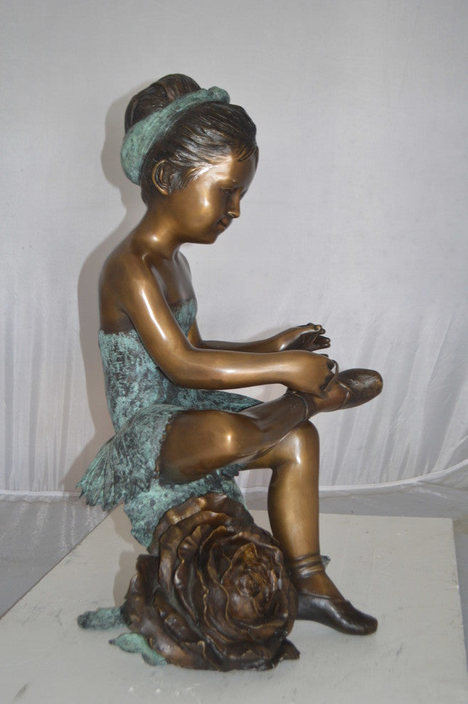 Dancer with Rose bronze statue -  Size: 15"L x 17"W x 26"H.