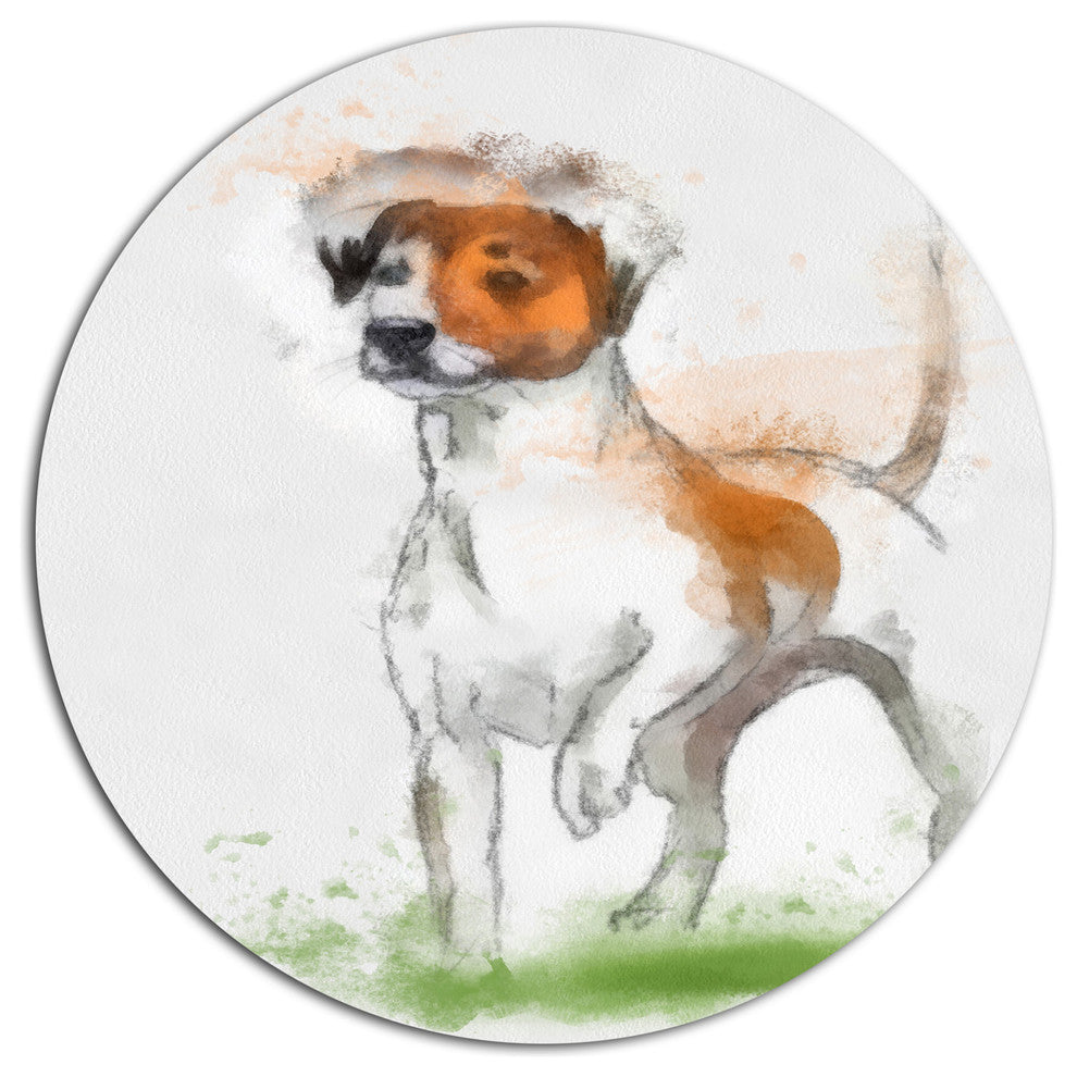 Funny Dog Walking On Grass, Animal Large Disc Metal Wall Art, 23"