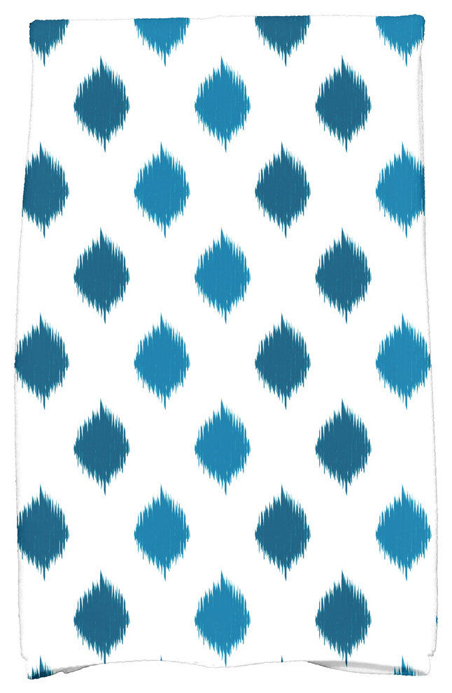 Ikat Dot Stripes Decorative Holiday Print Hand Towel, Teal