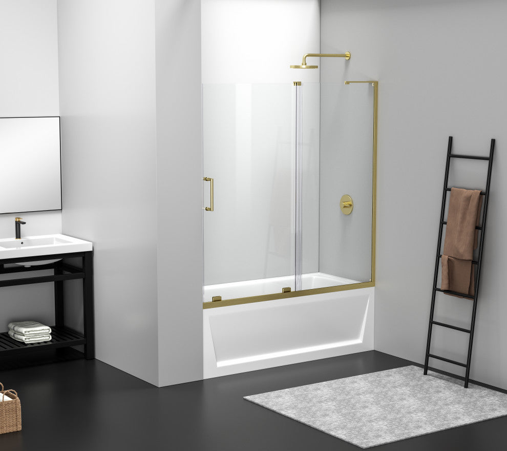 Home Living 60X60 Frameless Sliding Tub Door, Brushed Gold
