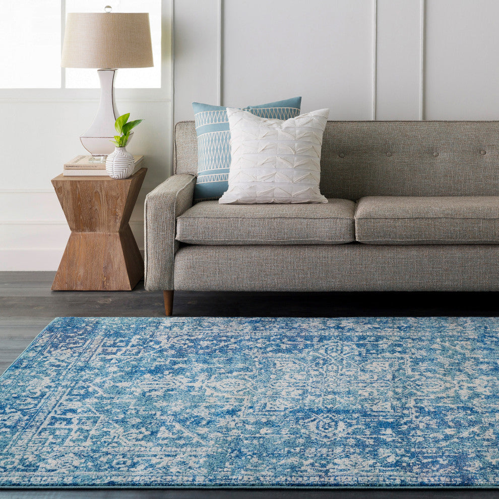 Harput Traditional Teal, Dark Blue Area Rug, 7'10"x10'3"