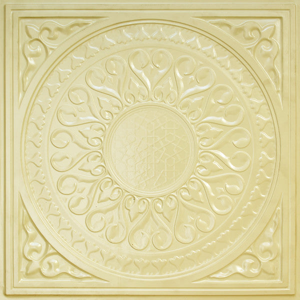 24"x24" PVC Faux Tin Ceiling Tiles, Glue-up or Drop-in, Set of 6, Brass