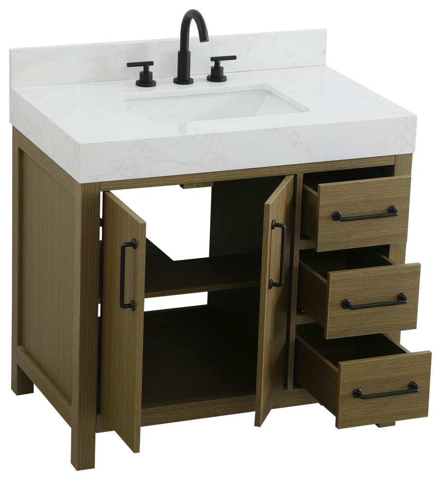 Home Living 36" Single Bathroom Vanity, Chestnut Brown With Backsplash