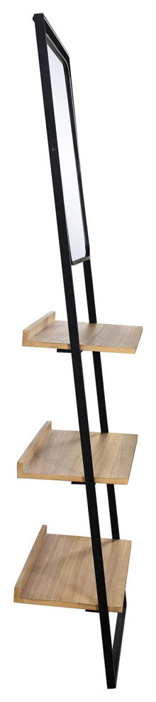 Lena Decorative Standing Shelves Square Mirror Wood Brown Finish