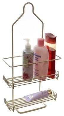 Two Tier Deluxe Shower Caddy Rack Organizer With Shelves Beige
