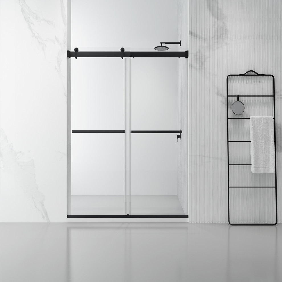 Spezia Double Sliding Frameless Shower Door, Matt Black, 56" W X 76" H