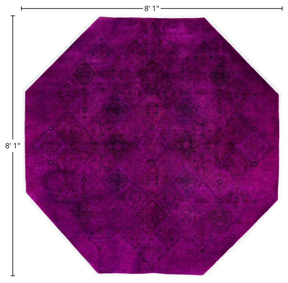 Overdyed One-of-a-Kind Hand-Knotted Area Rug Purple, 8' 1" x 8' 1"