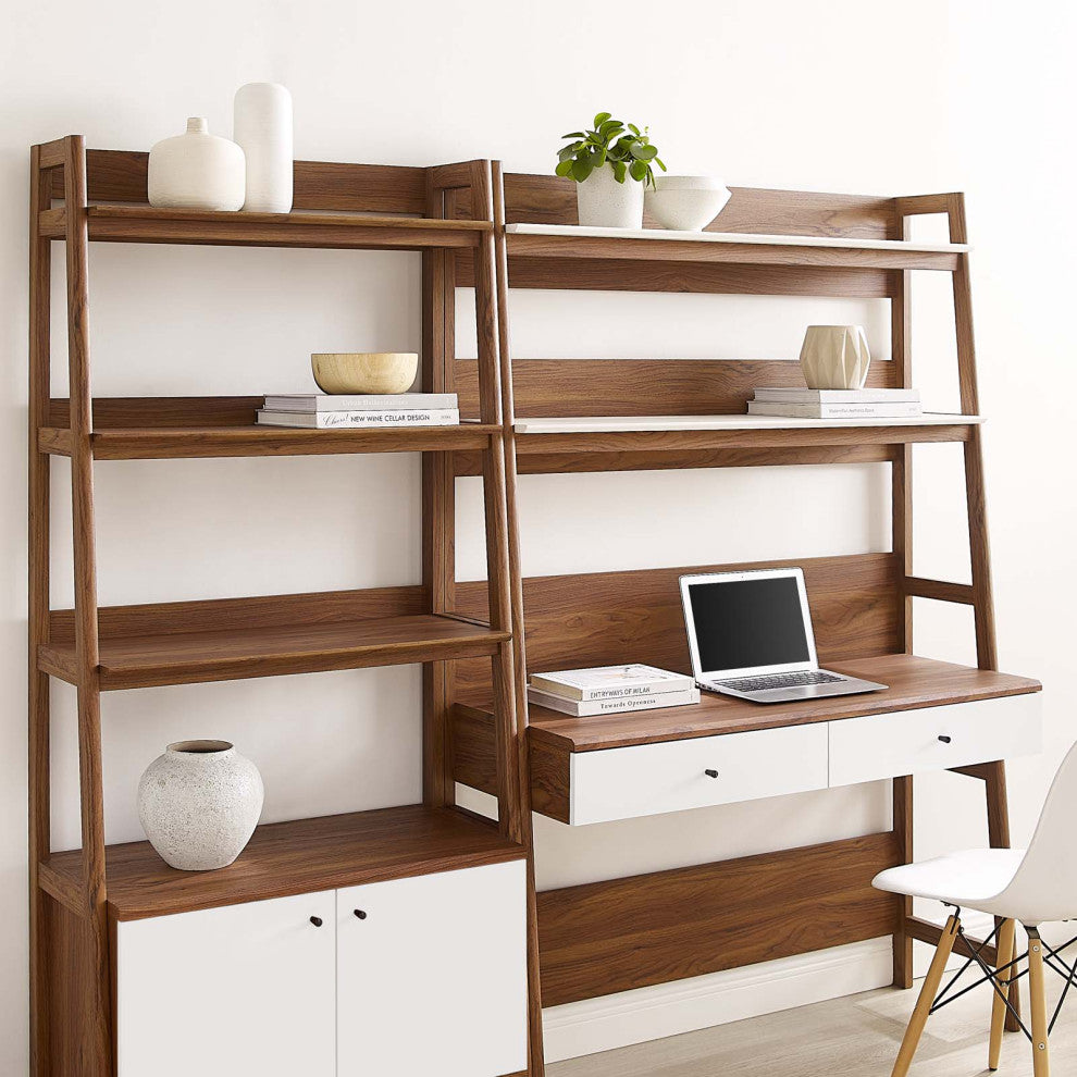 Bixby 2-Piece Wood Office Desk and Bookshelf, Walnut White
