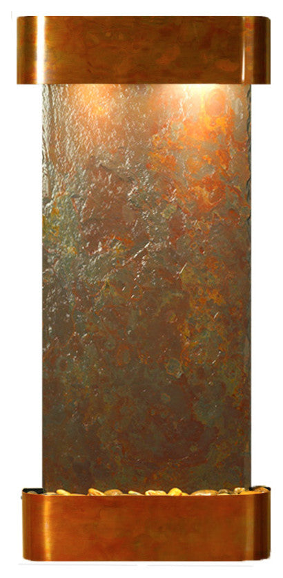 Cascade Springs Water Fountain, Multi-Color Slate, Rustic Copper, Round