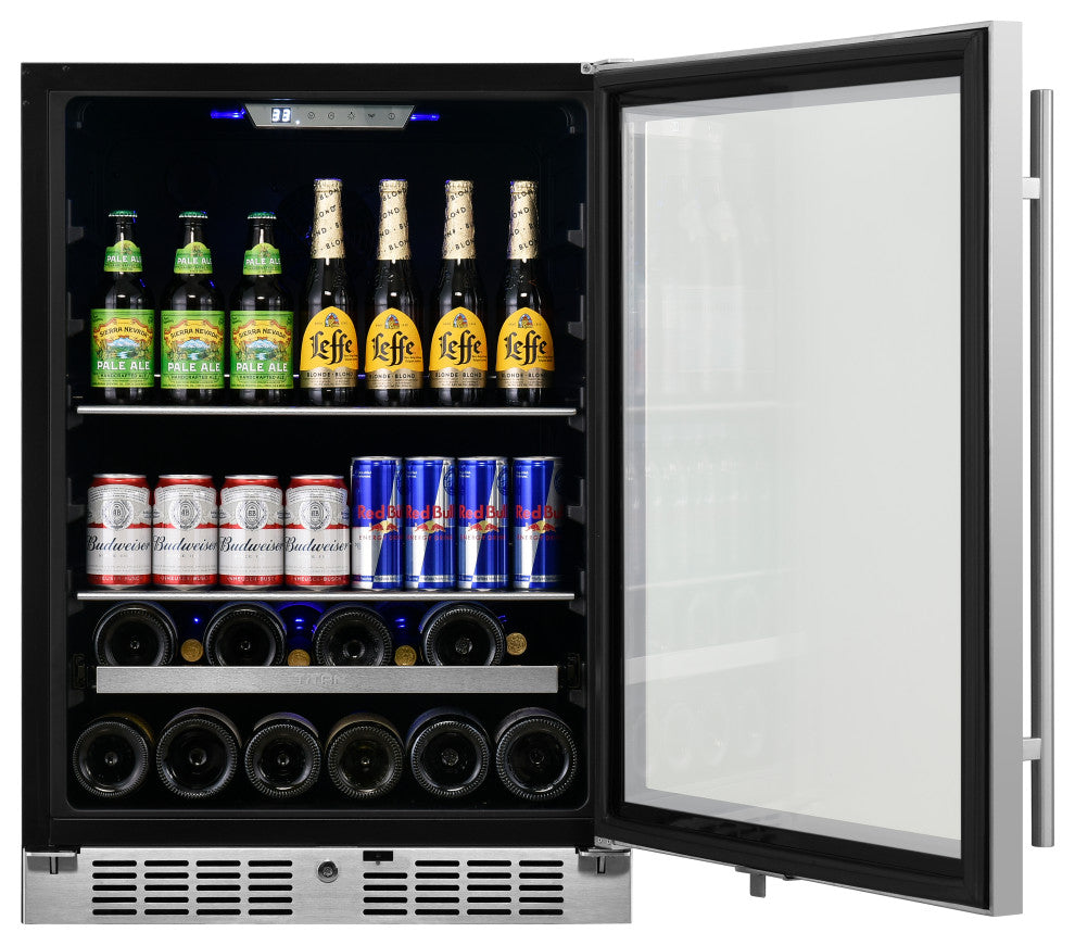 Titan Transcend 24" 84 Can 13 Bottle SS Door Dual Zone Beverage and Wine Cooler