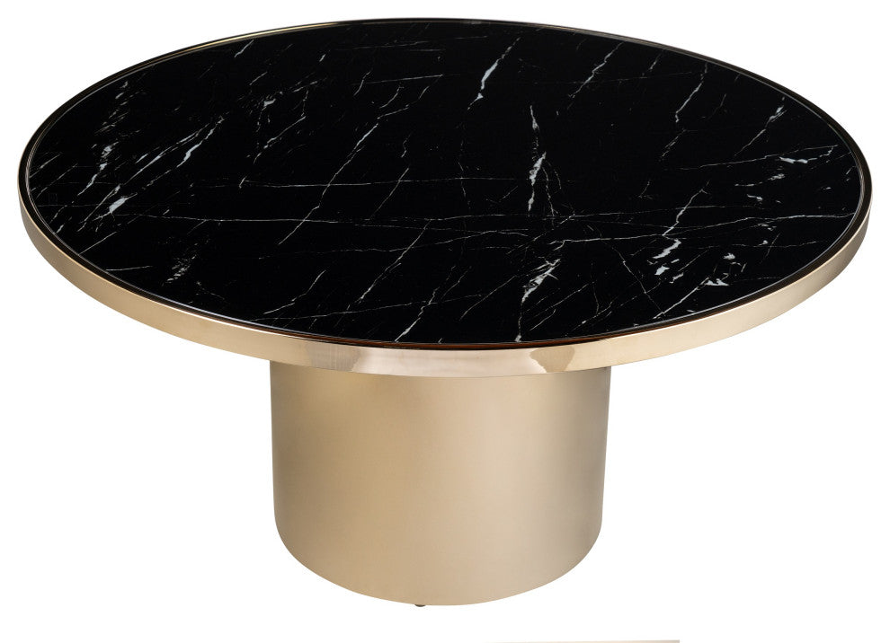 Taylor Round Pedestal Coffee Table, Black and Gold