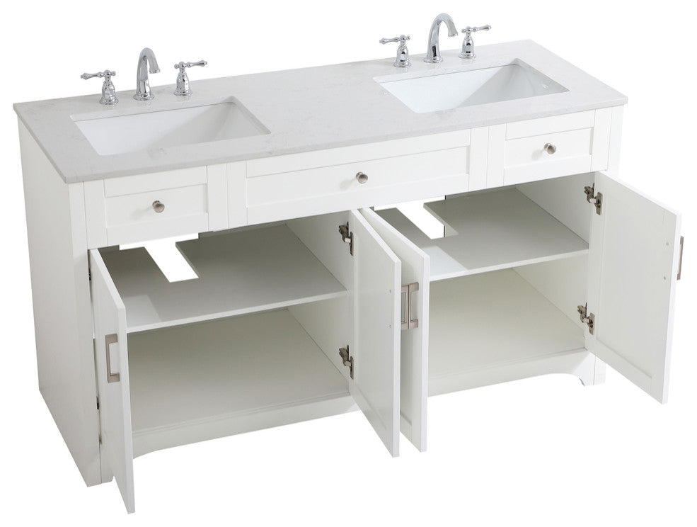 60" Double Bathroom Vanity, White