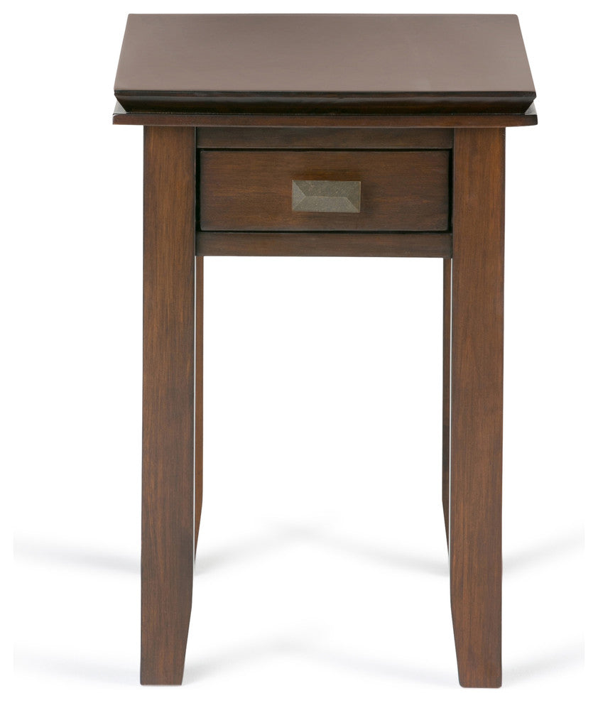 Artisan Solid Wood 14 Inch Wide Rectangle Narrow End Side Table In Russet Brown