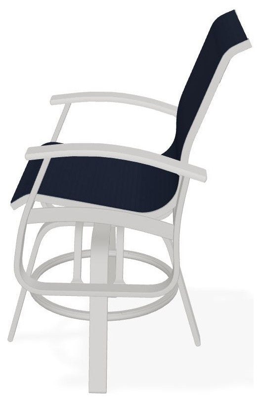 Belle Isle Sling Balcony Height Outdoor Swivel Chair, Navy/Snow
