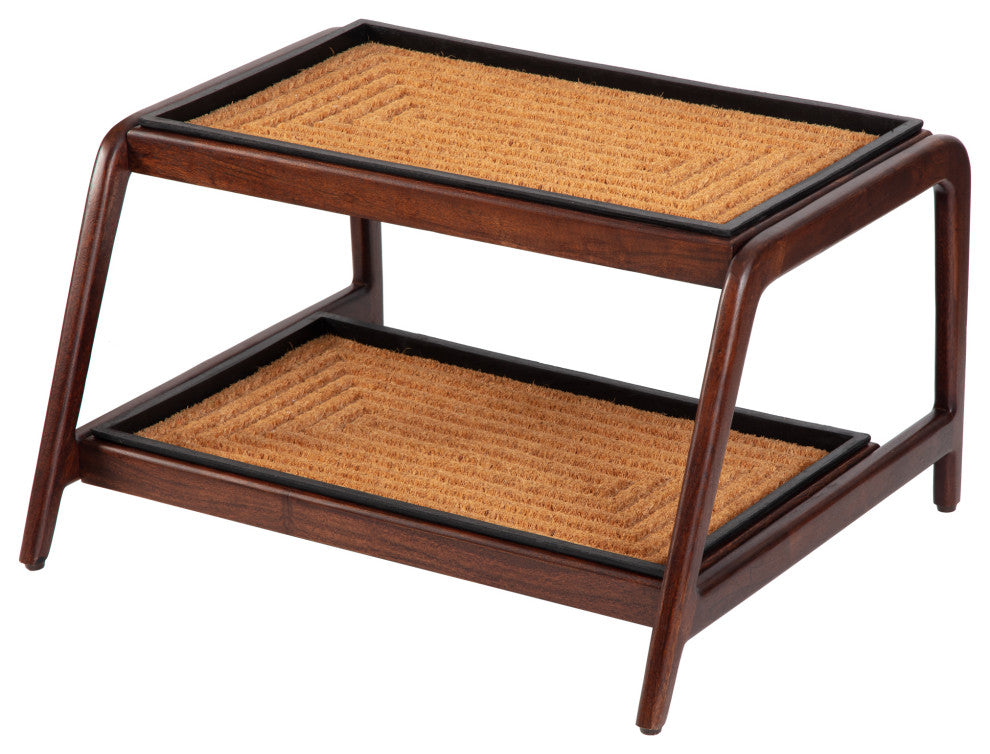Double-Tier Brown Stand With 2-Pair Rubber Boot Trays Rectangle Ripple